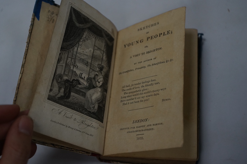 [Sandham, Elizabeth] - Sketches of Young People; or, a Visit to Brighton ... first edition. engraved frontis., original red quarter calf and marbled boards, gilt ruled and lettered spine, 12mo. printed for Harvey and Dar